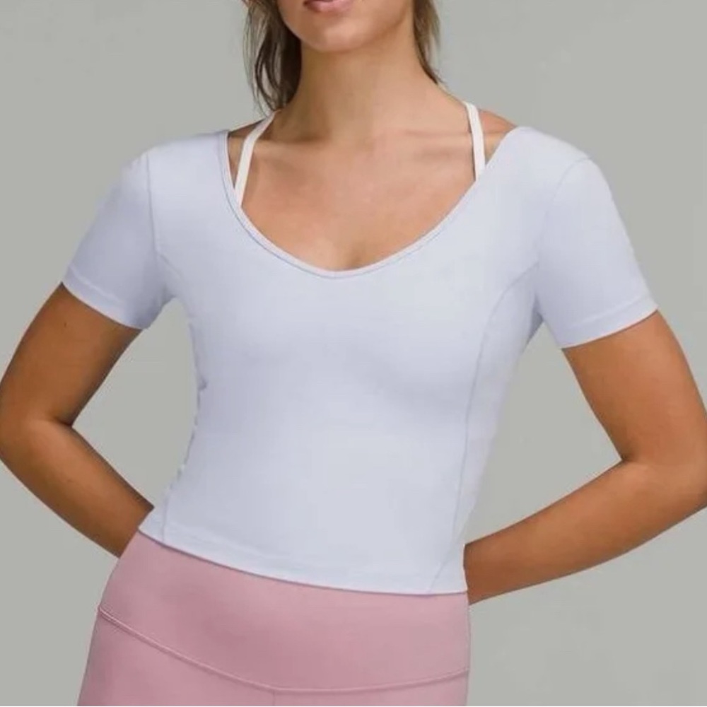 -light blue lululemon tee shirt